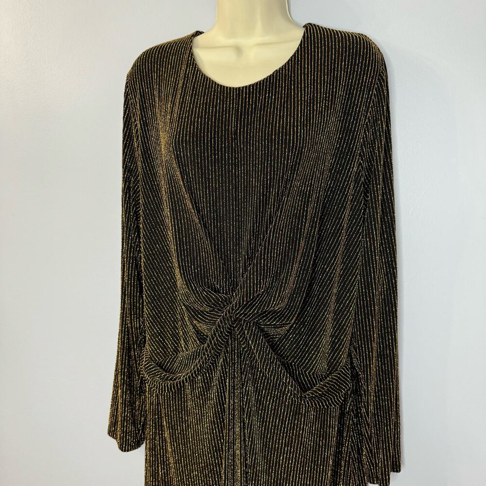 Michael Kors Gold Metallic Twist Front Bodycon Dress Long Sleeve Stretch 3X - Picture 7 of 13